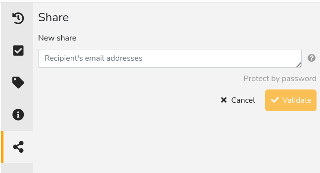 Capture d'écran - Les fichiers peuvent être partagés en externe par email.