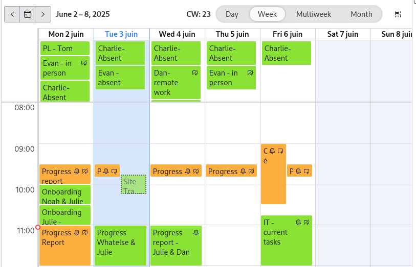 Screenshot - Personnal and Group calendars are available. They can be accessed using Thunderbird, Outlook, etc