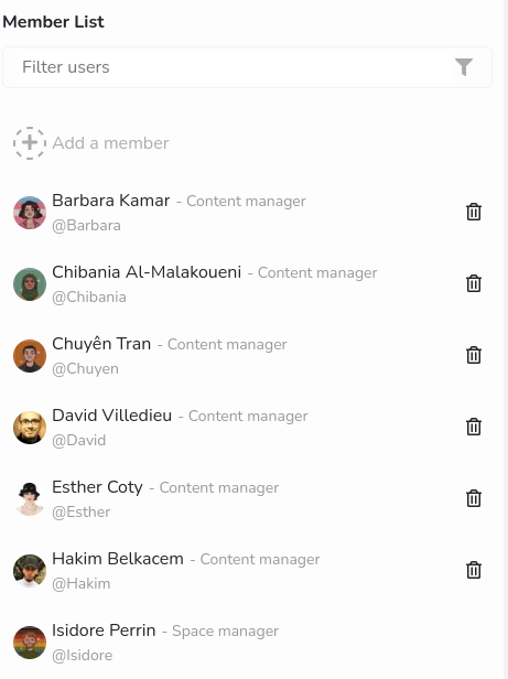 Screenshot - Space member list