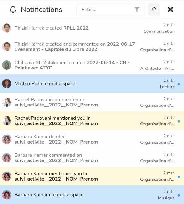 Screenshot - Tracim notifies activity, mentions and tasks