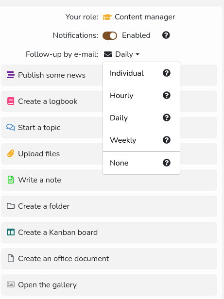 Screenshot - E-mail notifications can be defined per space